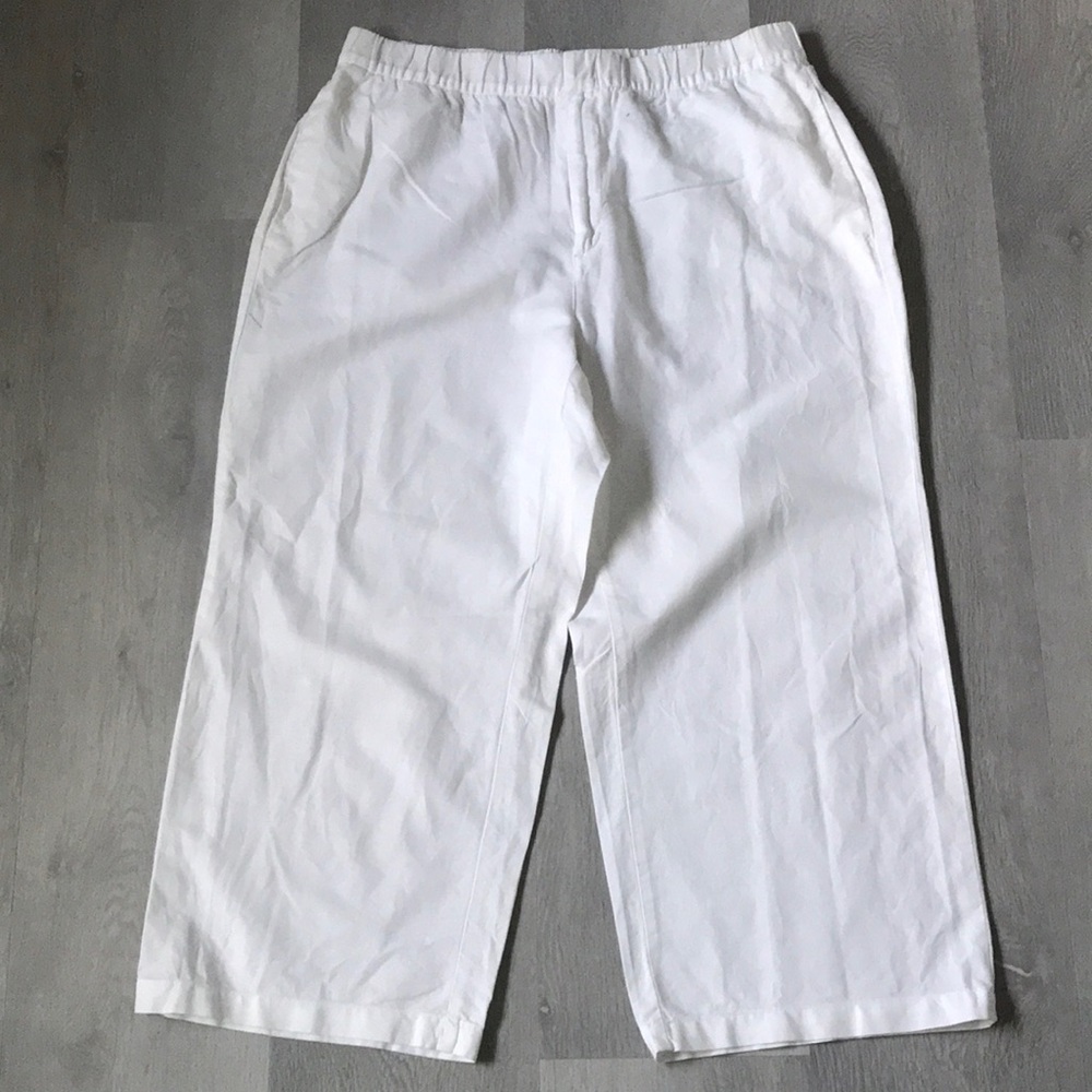 GAP LINEN WHITE PANT FLAT FRONT WIDE LEG ELASTIC WAISTBAND WOMENS XL